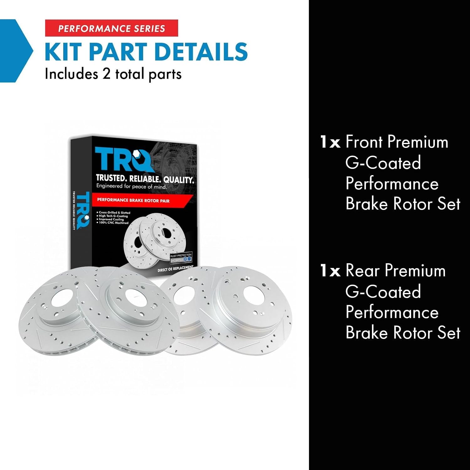 TRQ Performance Front and Rear Brake Rotor Set G Coated Drilled and Slotted Compatible with 2005-2006 Honda CR-V