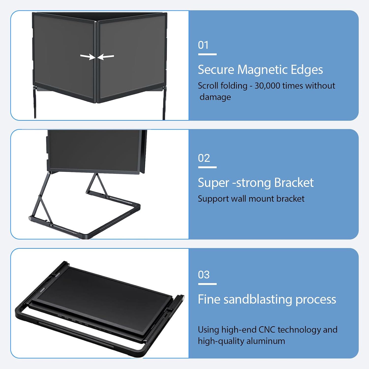 15.6portable Foldable Triple Monitor,Three Independent Screens Support Simultaneous Tasks, Compatible with Windows, Mac with 360° Rotation Adjustable Viewing Angles