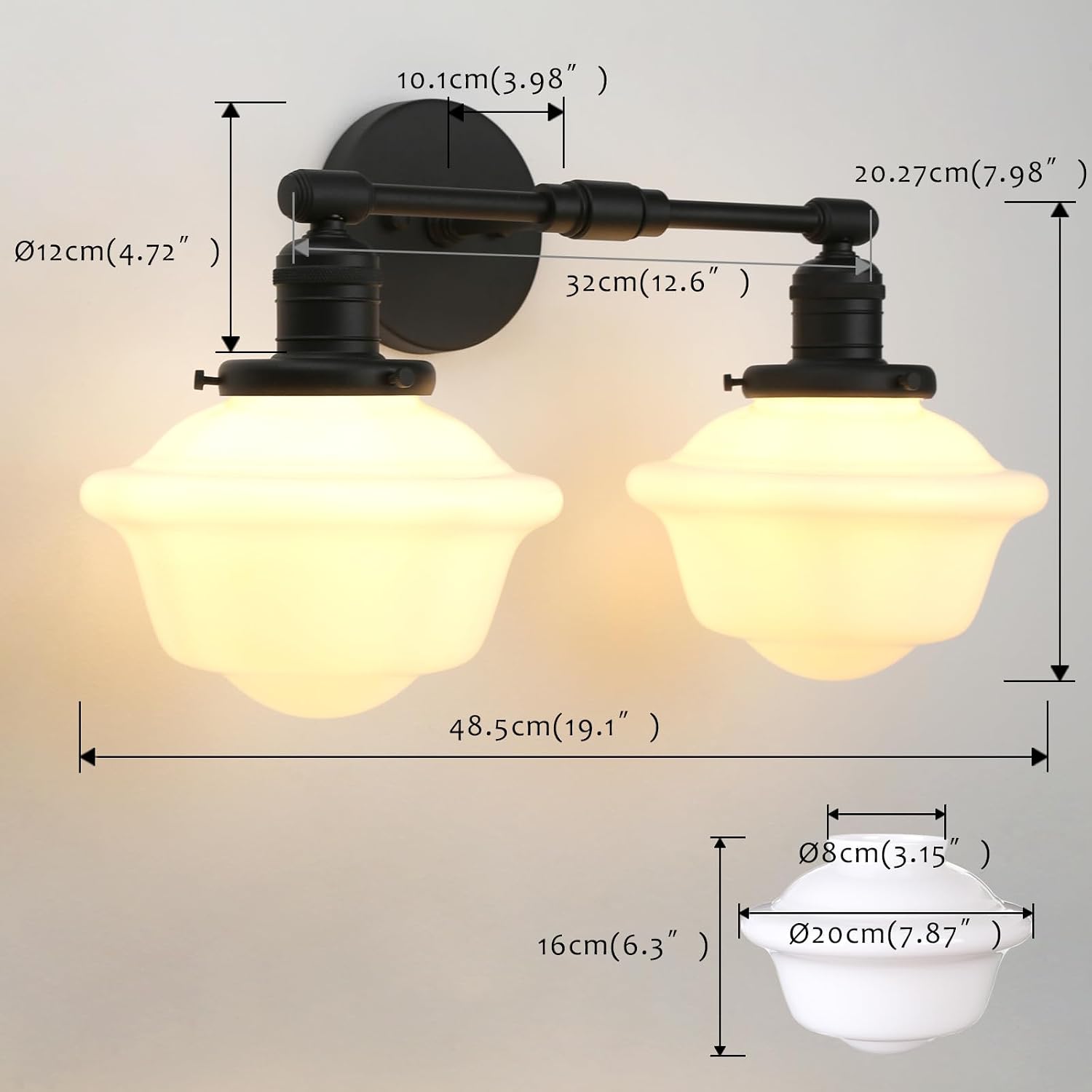 Pathson 2-Lights Milk White Glass Wall Sconce Lights, Modern Classic Wall Vanity Lighting for Living Room Bathroom Bedroom