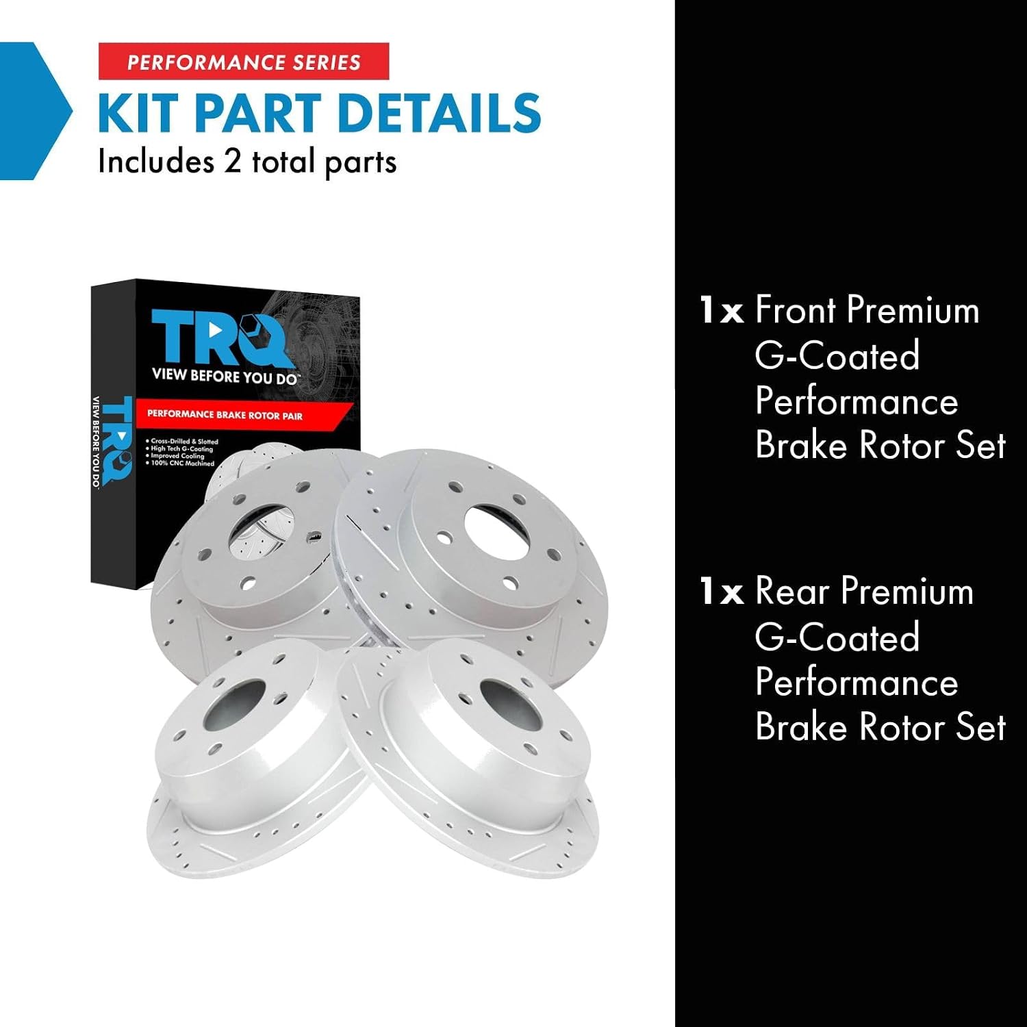 TRQ Performance Front and Rear Brake Rotor Set G Coated Drilled and Slotted Compatible with 1999-2004 Jeep Grand Cherokee