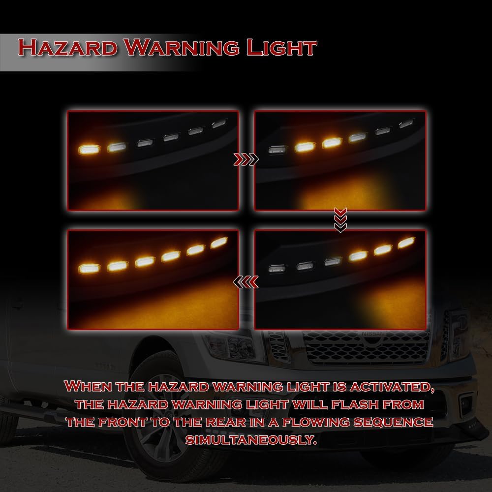 Stay-Tuned, 4PC STP-Style ABS Front Bumper Lip Spoiler Splitter w/LED Sequential Running Light, Compatible with 2017-2019 Nissan Titan, Replacement Exterior Accessory (+ Running Lights)