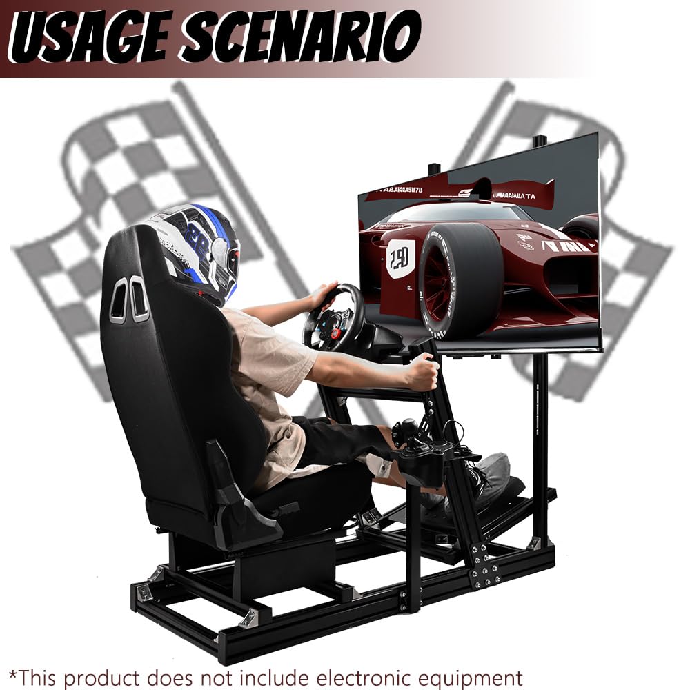 Supllueer Racing Simulator Cockpit with Monitor Stand Racing Seat Fit for Logitech GPRO G29 G920, for Thrustmaster, for Fanatec, Aluminum Steering Wheel Stand No TV Steering Wheel Pedal Shifter