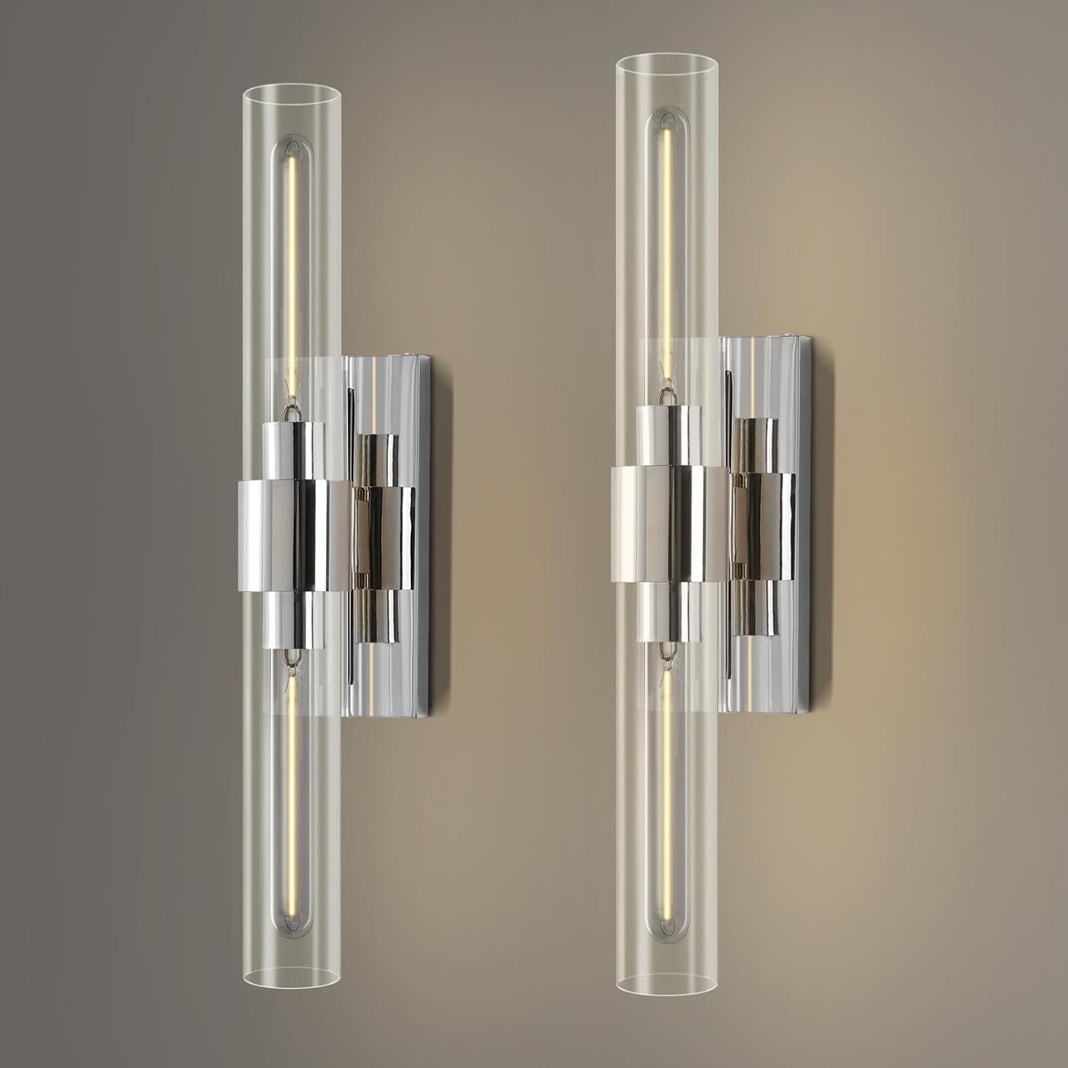 Wall Sconces Set of Two 22.8' Indoor Wall Light Fixtures, Nickel Bathroom Vanity Light Fixtures with Clear Glass, Modern Wall Lamp for Bathroom Living Room Bedroom Hallway(Bulb Included)