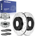 AutoShack Front Brake Rotors, Ceramic Pads & Calipers for Honda, Civic 2006-2011, FWD L4 1.8L - E-Coated Drilled & Slotted - ShadowGuard - 10.31' (261.9 mm), 5-Lug
