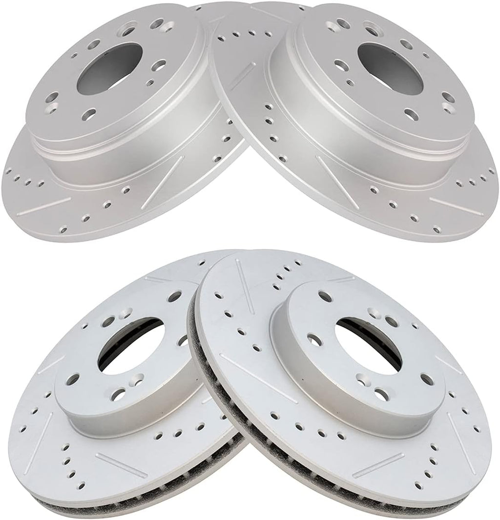 TRQ Performance Front and Rear Brake Rotor Set G Coated Drilled and Slotted Vented Solid Compatible with 2003-2011 Honda Element