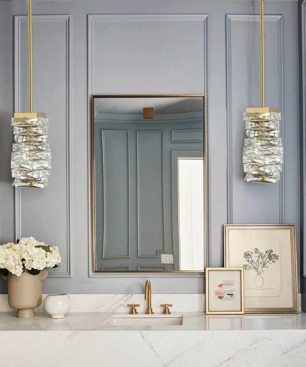 Modern Crystal Pendant Light Gold Pendant Lighting for Kitchen Island LED Rod-Hung Mini Pendant Lights Bathroom, 8W, 4000K, NOT Dimmable