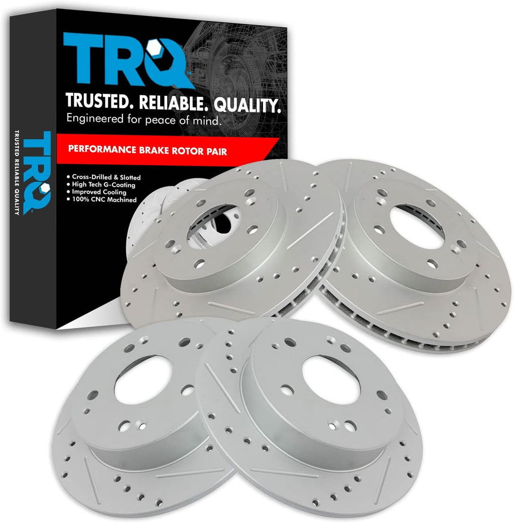 TRQ Performance Front and Rear Brake Rotor Set G Coated Drilled and Slotted Compatible with 1997-2001 Acura Integra