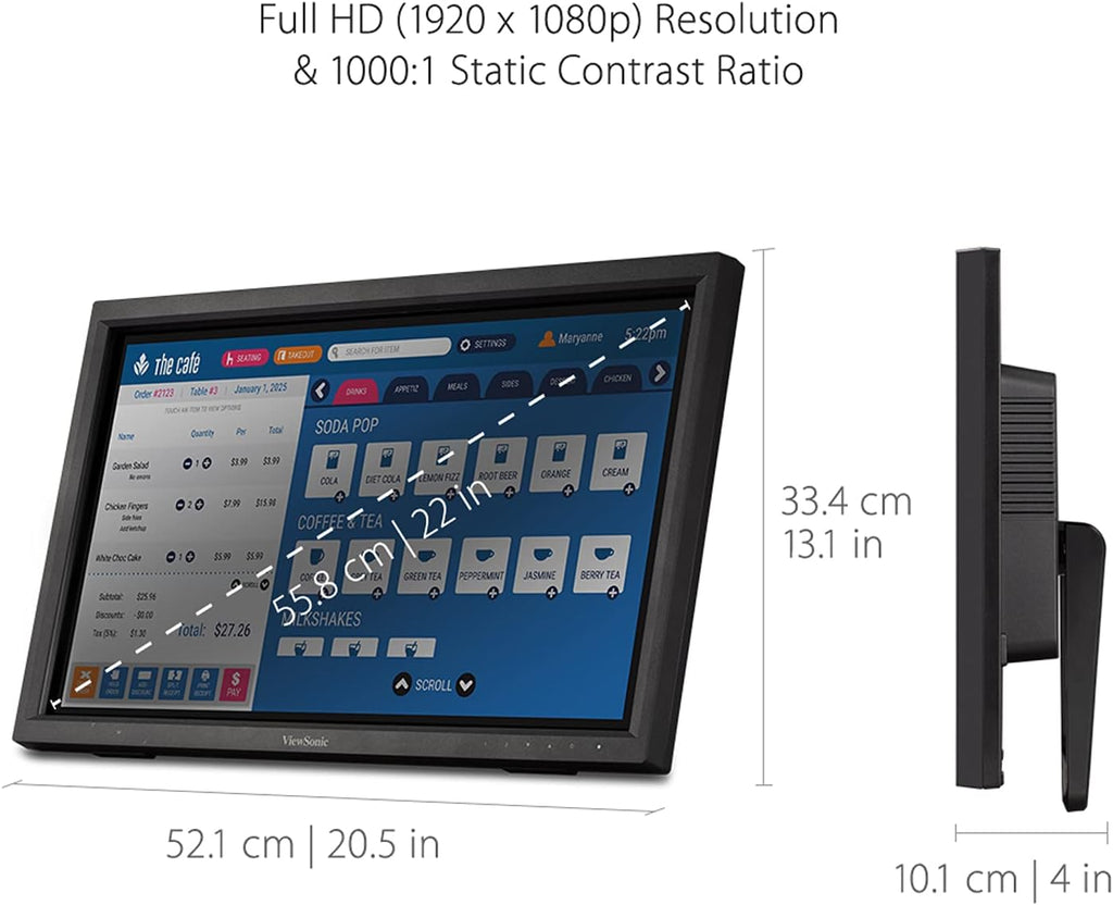 ViewSonic TD2223 22 Inch 1080p 10-Point Multi IR Touch Screen with Eye Care HDMI, VGA, DVI and USB Hub (Renewed)