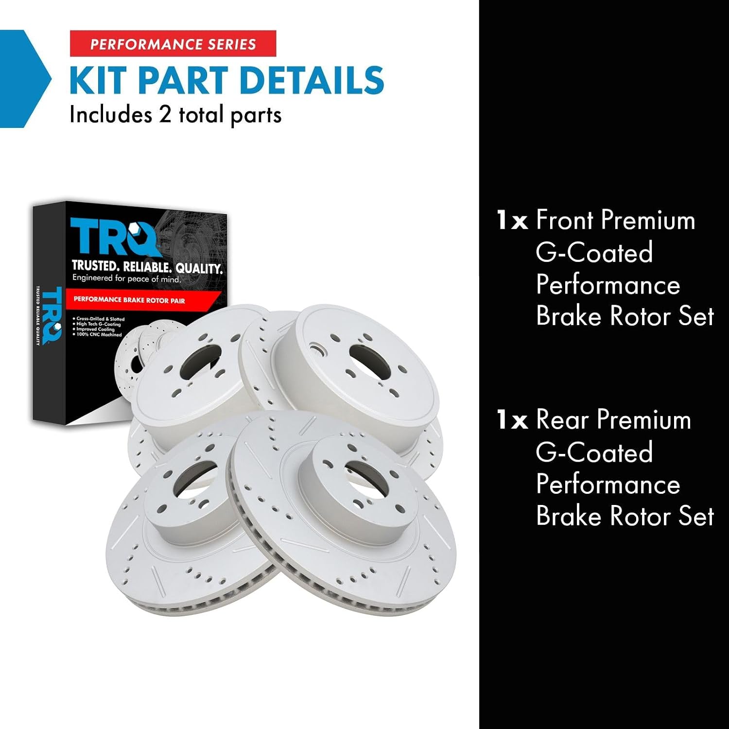 TRQ Performance Front and Rear Brake Rotor Set G Coated Drilled and Slotted Vented Solid Compatible with 2013-2015 Subaru BRZ 2009-2013 Forester 2008-2014 Impreza 2010-2014 Legacy Outback