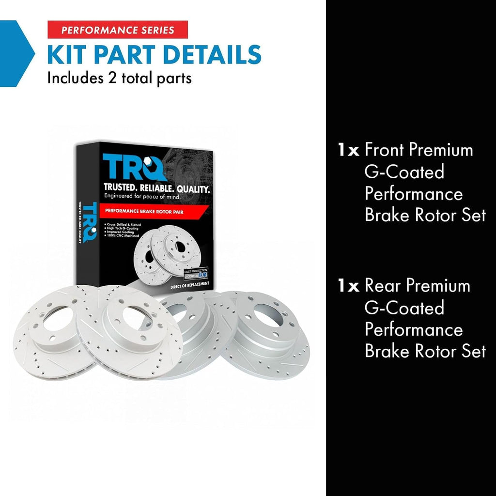 TRQ Performance Front and Rear Brake Rotor Set G Coated Drilled and Slotted Compatible with 1992-1998 BMW 318i 318is 325i 325is 1996-1998 328i 328is 1998-1999 323is