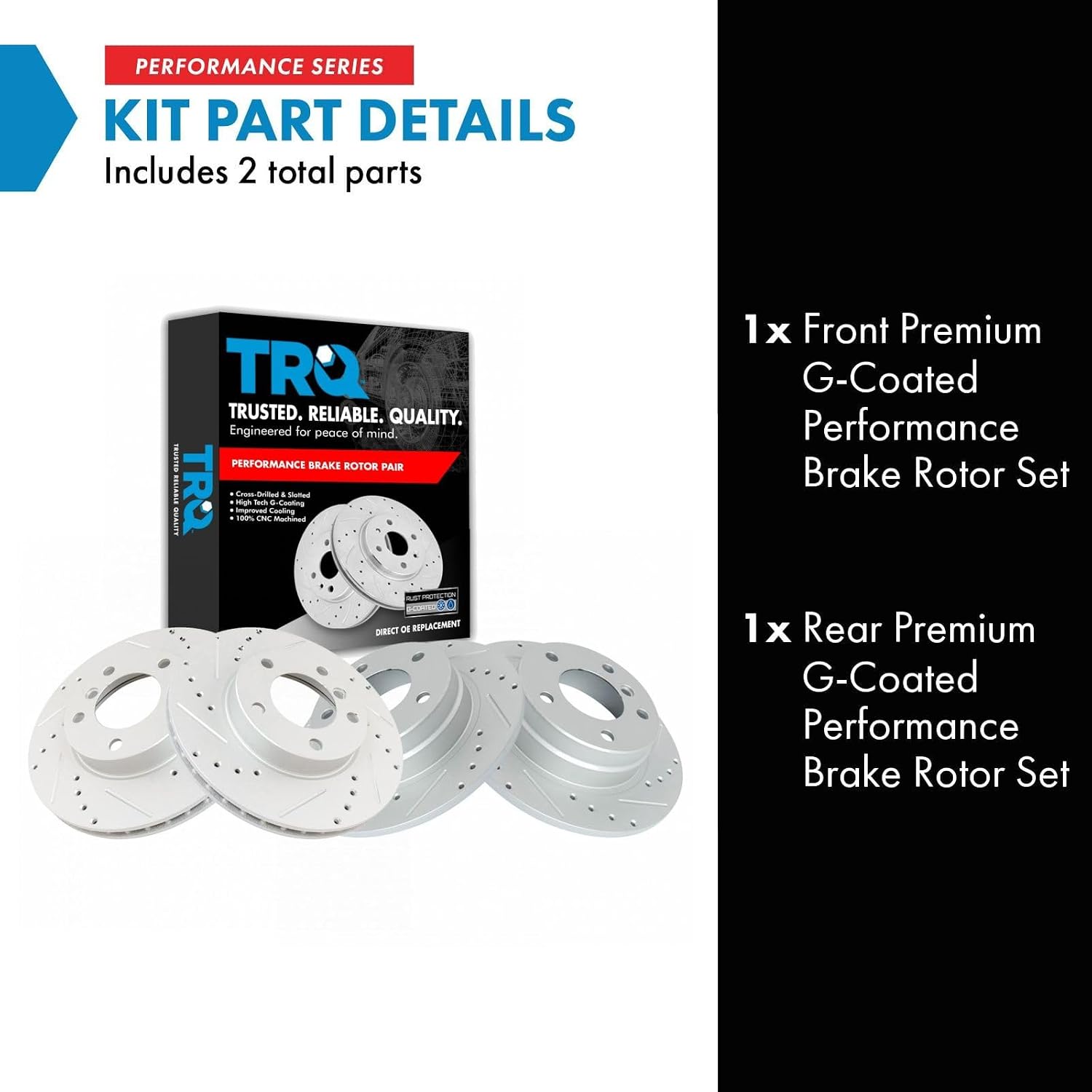 TRQ Performance Front and Rear Brake Rotor Set G Coated Drilled and Slotted Compatible with 1992-1998 BMW 318i 318is 325i 325is 1996-1998 328i 328is 1998-1999 323is