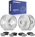 AutoShack Front & Rear Brake Rotors & Ceramic Pads for Honda, Civic 2006-2011, FWD L4 1.8L - Silver Zinc Coated Drilled & Slotted - SilverShield Pro