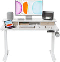 BANTI 40x24 Inch Electric Standing Desk with Dual Drawers, Height Adjustable Stand Up Table, Sit Stand Home Office Desk with Storage Shelf, White Frame/White Top