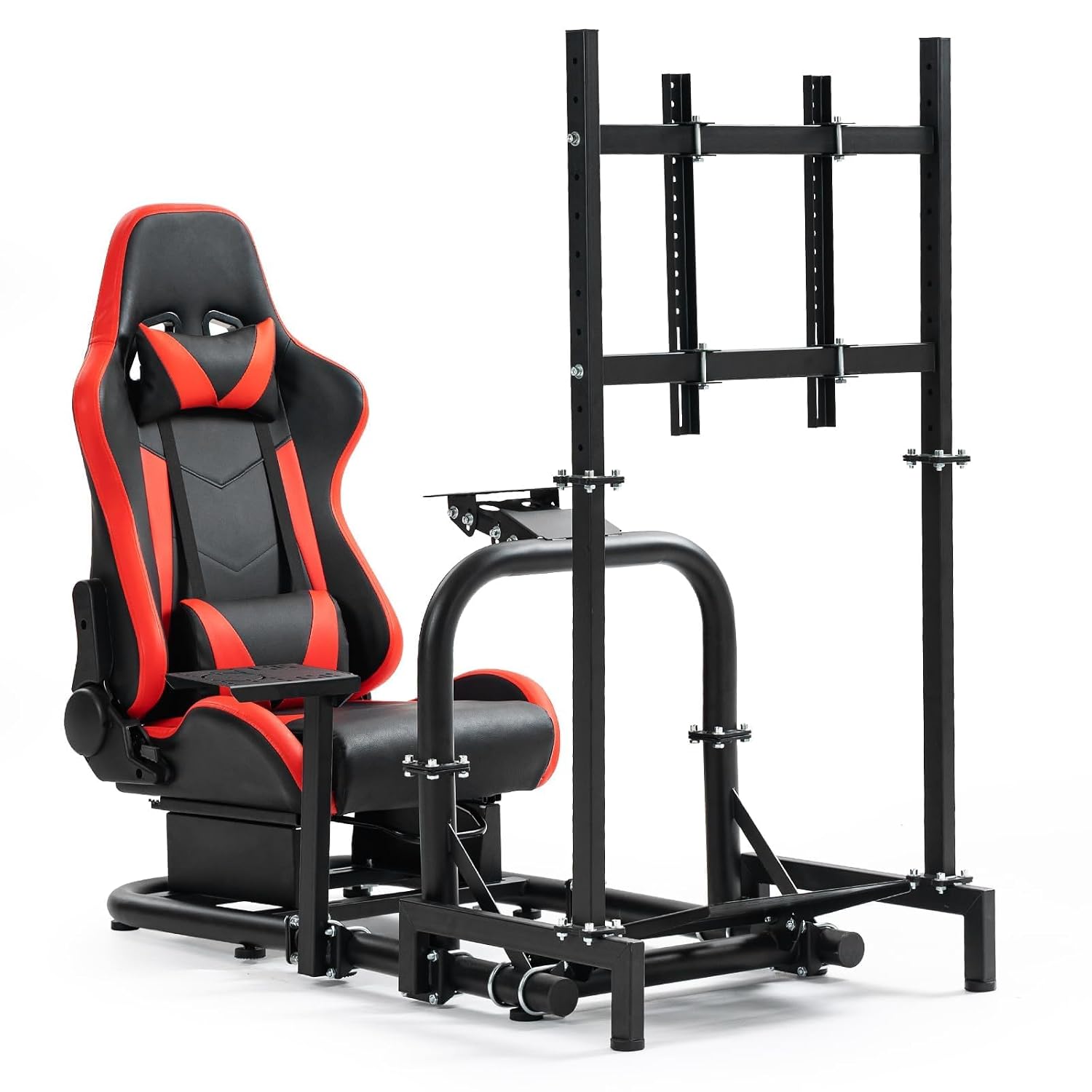 Marada Driving Simulator Cockpit with Monitor Stand with Red Seat Fit for G920,for Thrustmaster T500 TGT,for Fantec,Racing bracket Steering wheel stand Stable & Strong,Wheel and Pedals Not Included