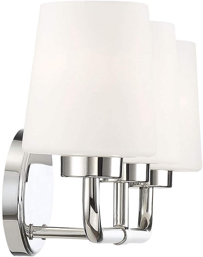 Savoy House 8-4090-3-109 Capra Mid-Century Modern White Opal Glass Bathroom Vanity Wall Light, 3-Light 180 Total Watts, 9' H x 22' W, Polished Nickel