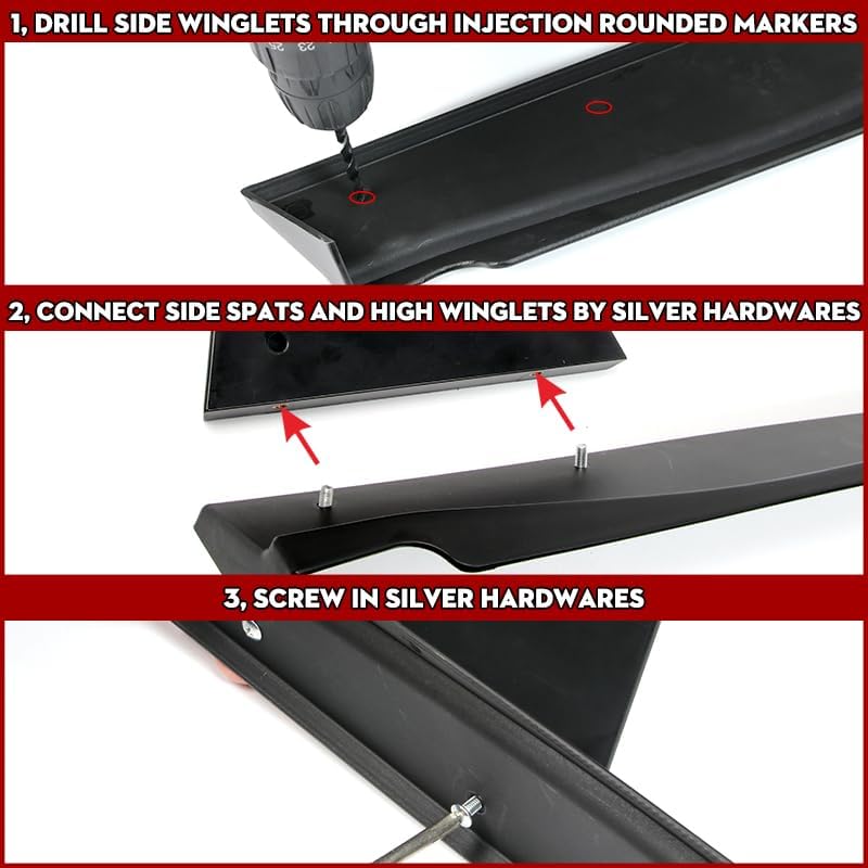 Stay-Tuned Rear Bumper Diffuser Spoiler Lip W/LED Brake Light Compatible with 2014-2017 Infiniti Q50, Auto Body Kit Replacement Parts, Car Mods Exterior Accessories (Painted Black/Smoke LED)