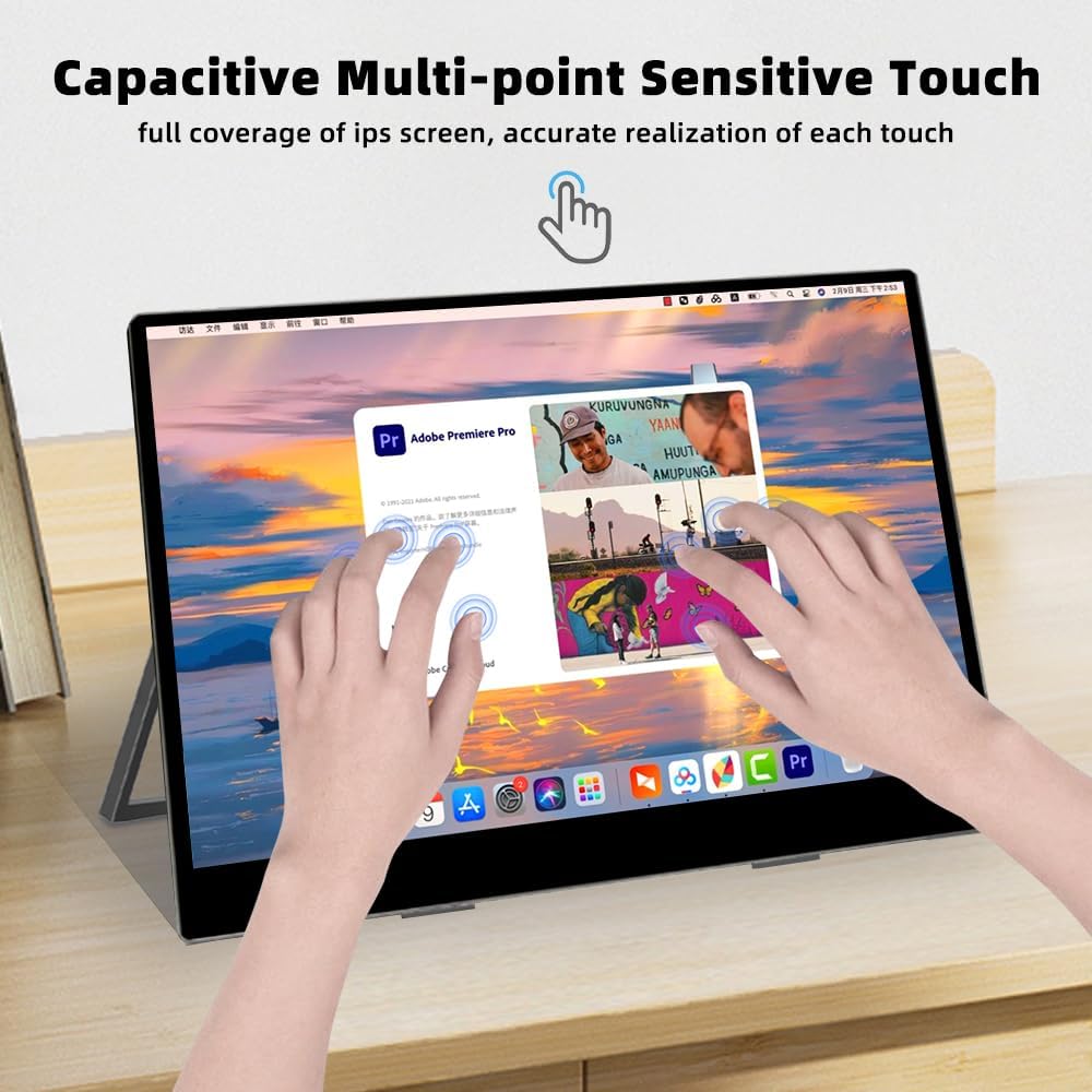 13.3 inch 4K 3840x2160 IPS Secondary Screen Portable Monitor 100% sRGB USB C HDMI Touch Small Computer Display for Gaming PC Laptop Drawing