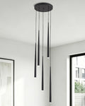 5-Light Modern Black LED Chandelier, High Ceiling Chandelier for Staircase Entryway Foyer, Linear Dimmable Hanging Light Fixture with 3 Color Temperatures