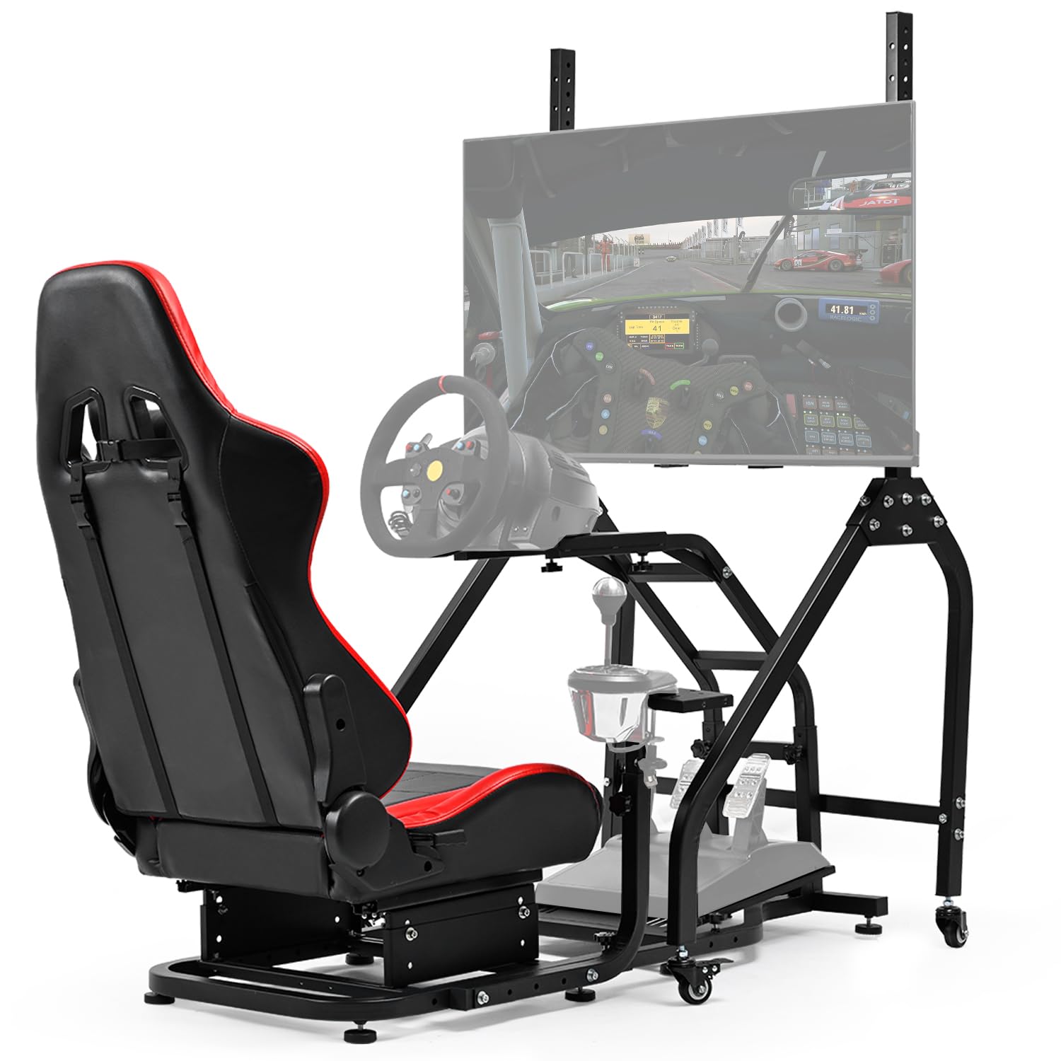 Anman G29 Racing Simulator Cockpit with Movable Monitor Stand and Adjustable Gaming Seat Fit for Logitech G923 G920, for Thrustmaster T80 T150 T248