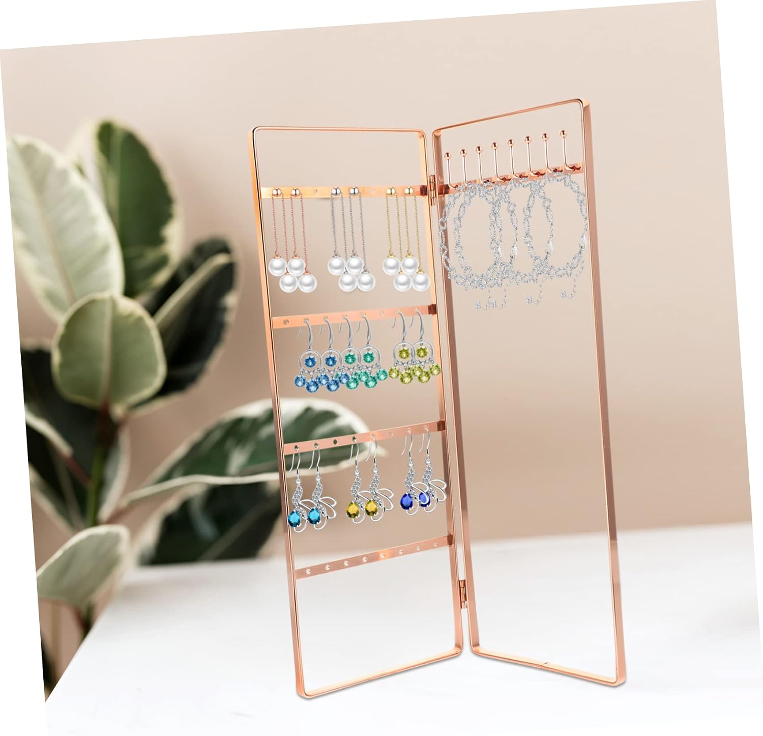 4pcs Wrought Iron Jewelry Stand Delicate Jewelry Stand Ornament Display Stand Monitor Stands Necklaces Display Stand Earring Display Stand Necklace Display Rack Earrings Organizer (Rose Goldx4pcs 28