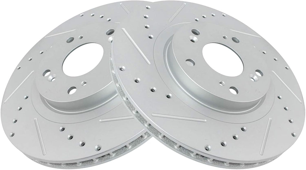TRQ Performance Front and Rear Brake Rotor Set G Coated Drilled and Slotted Vented Solid Compatible with 2006-2015 Honda Civic 2013-2015 Acura ILX