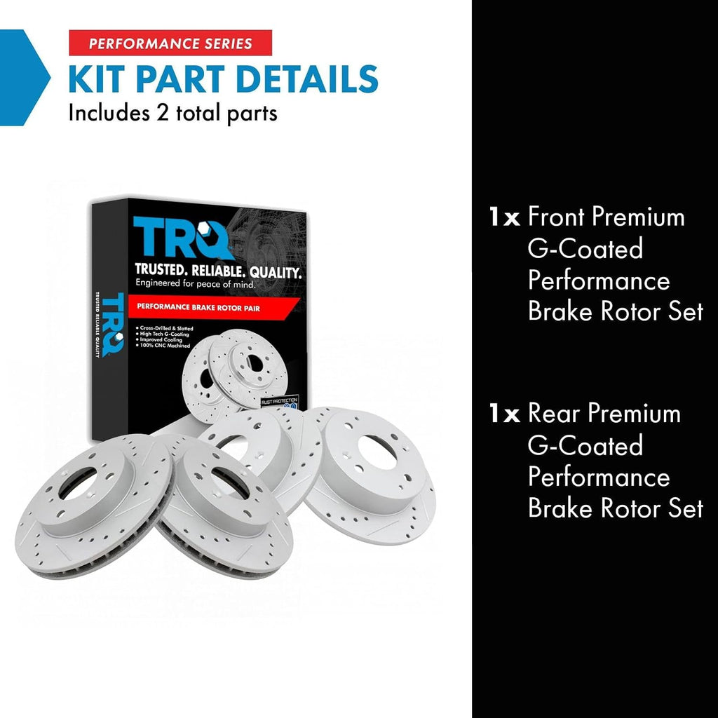 TRQ Performance Front and Rear Brake Rotor Set G Coated Drilled and Slotted Compatible with 1998-1999 Acura CL 1998-2002 Honda Accord