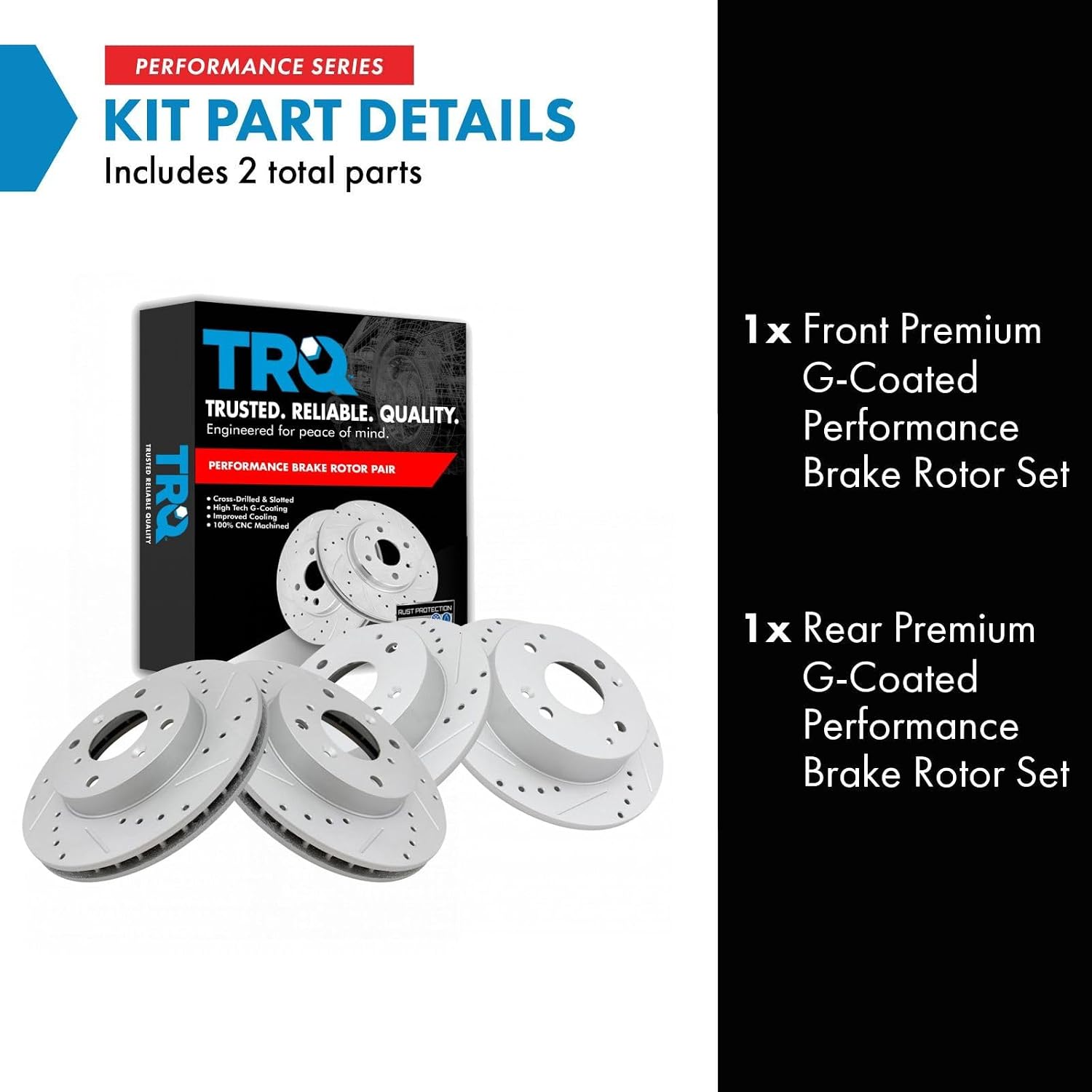 TRQ Performance Front and Rear Brake Rotor Set G Coated Drilled and Slotted Compatible with 1998-1999 Acura CL 1998-2002 Honda Accord