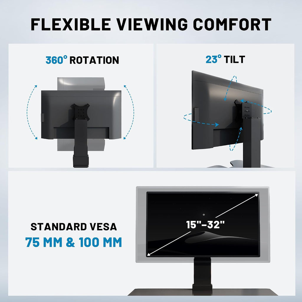 Electric Standing Desk Converter 36' Wide, Height Adjustable Desk Riser, Computer Workstation, Sit-Stand Convertor for Home, Office, School (Black, 1 Arm Included)