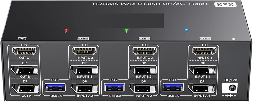 KVM Switch 3 Monitors 3 Computers,HDMI+2 Displayport KVM Switch Triple Monitor for 3 Computer Share 3 Monitor 4 USB3.0 Devices(303DH US Plug)