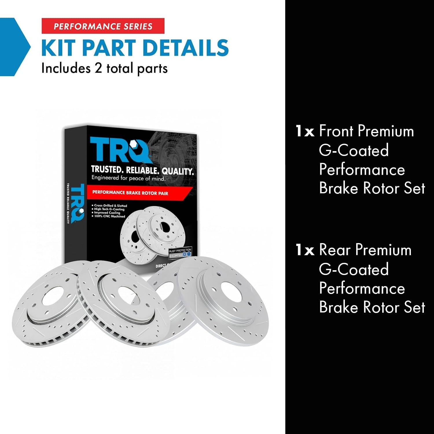 TRQ Front & Rear Brake Performance Rotor Kit Set of 4 Compatible with Chrysler Dodge Ram VW