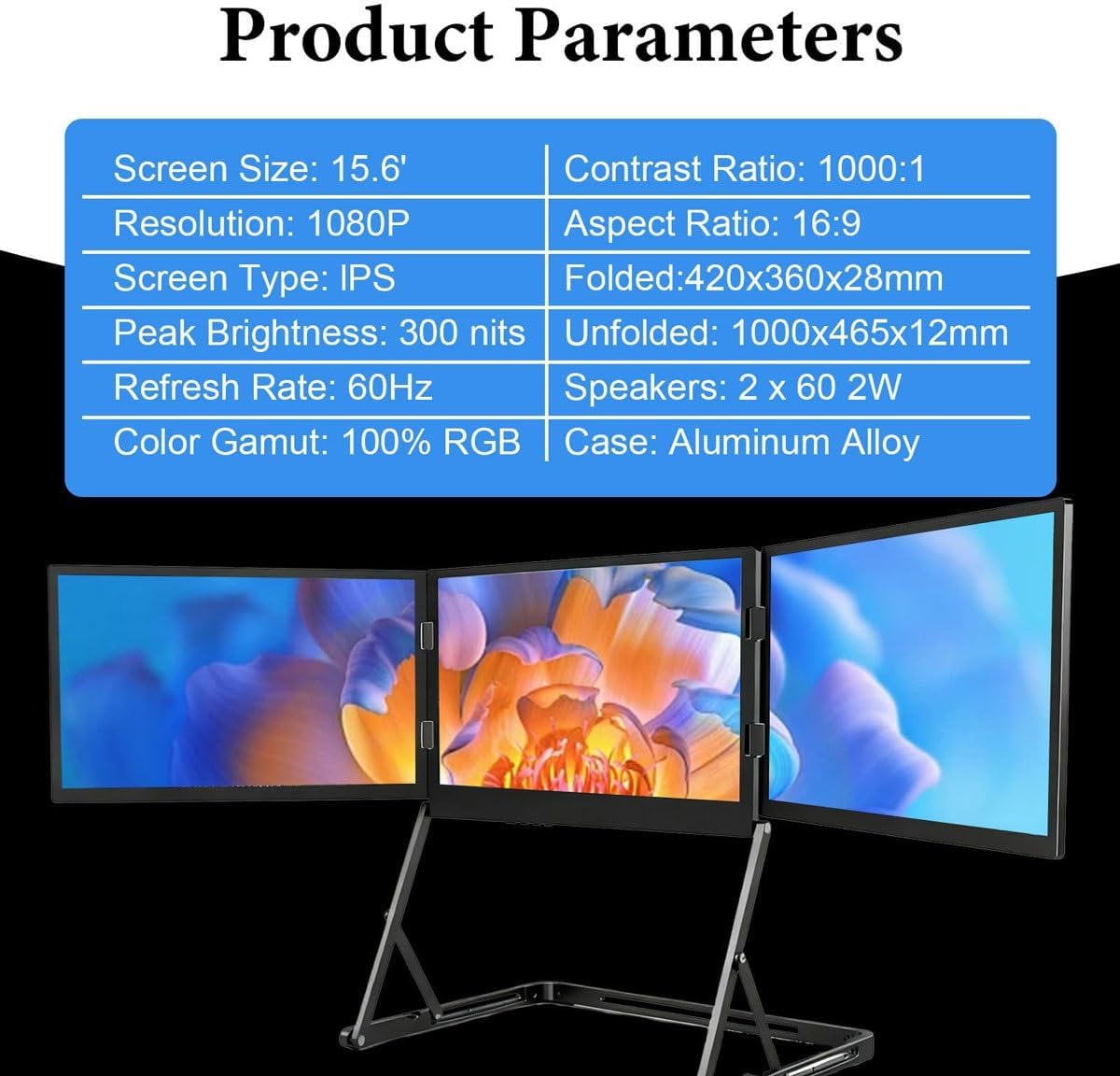 Tri-Screen Monitor Extender,15.6' FHD Monitor,1080P FHD IPS Display,100% sRGB,HDMIs/USB-C Pulg n Play,Workstation for Office & Remote Work