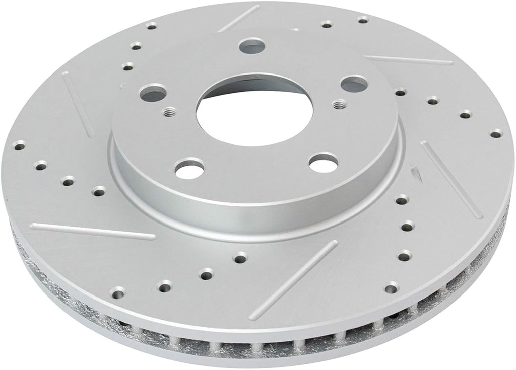 TRQ Front and Rear Performance Brake Rotors Set Premium G-Coated Cross Drilled & Slotted Compatible with 2002-2006 Toyota Camry