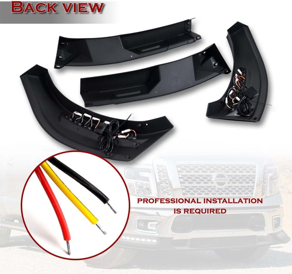 Stay-Tuned, 4PC STP-Style ABS Front Bumper Lip Spoiler Splitter w/LED Sequential Running Light, Compatible with 2017-2019 Nissan Titan, Replacement Exterior Accessory (+ Running Lights)