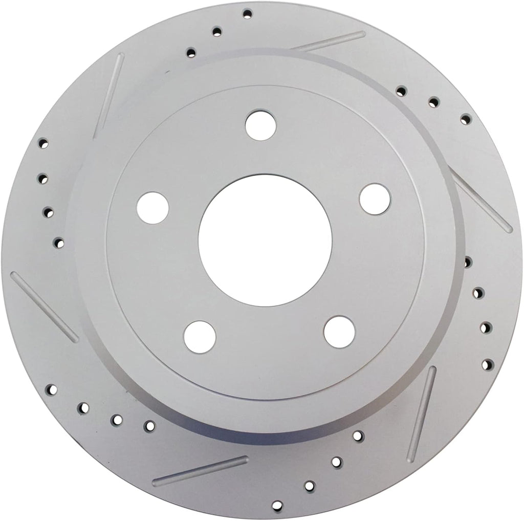 TRQ Performance Front and Rear Brake Rotor Set G Coated Drilled and Slotted Compatible with 2007-2017 Jeep Wrangler 2018 Wrangler JK