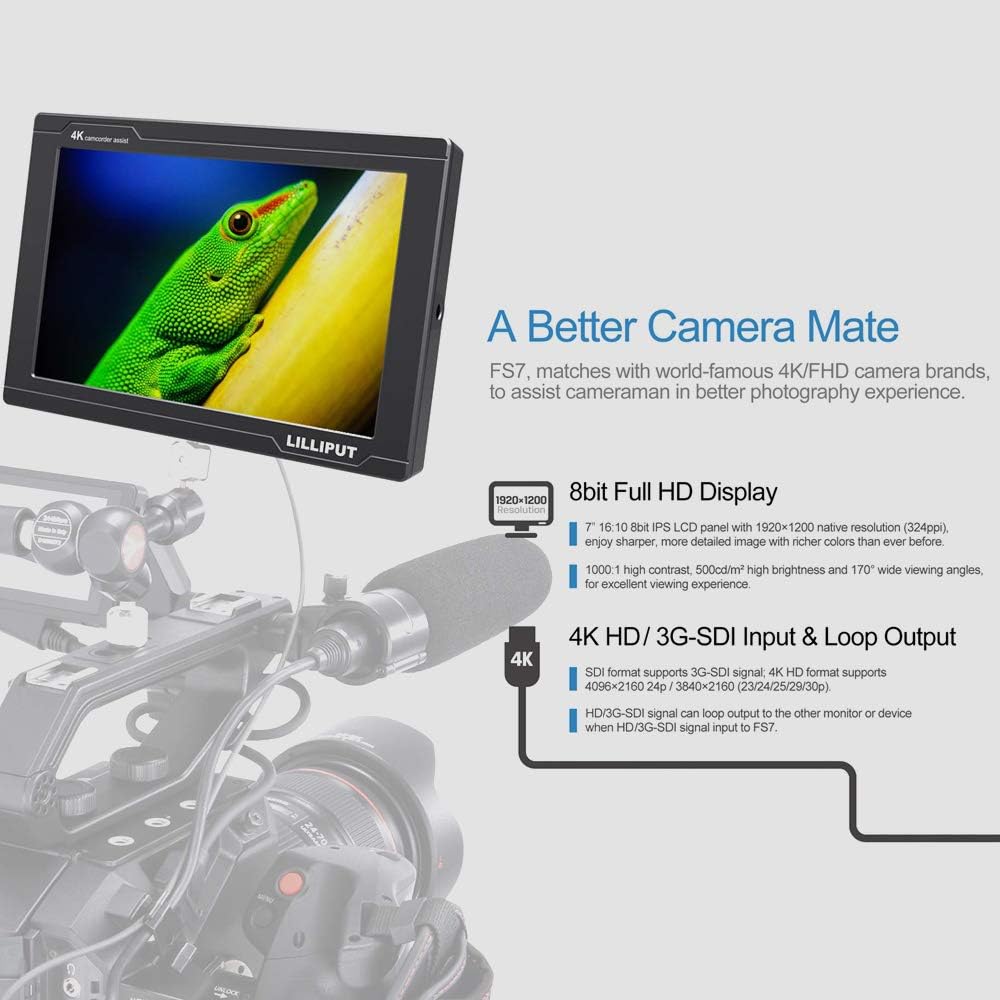 USA Official Seller VIVITEQ LILLIPUT FS7 7 inch Metal Full HD 1920x1200 4K HDMI 3G-SDI in Out On Camera Field Display Monitor