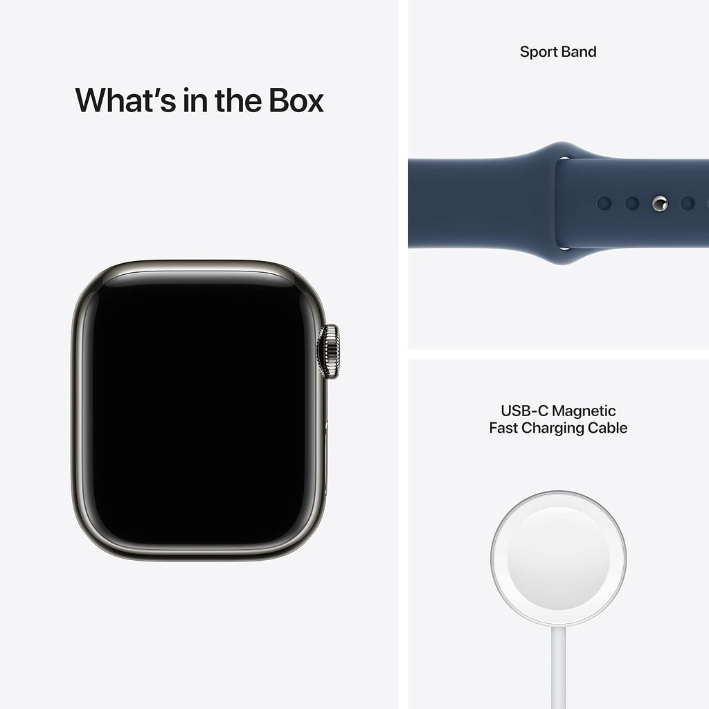 Apple Watch Series 7 (GPS + Cellular, 41MM) Graphite Stainless Steel Case with Abyss Blue Sport Band (Renewed)