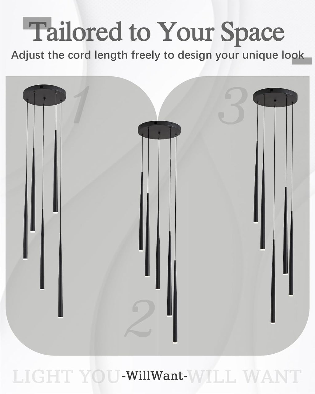 5-Light Modern Black LED Chandelier, High Ceiling Chandelier for Staircase Entryway Foyer, Linear Dimmable Hanging Light Fixture with 3 Color Temperatures