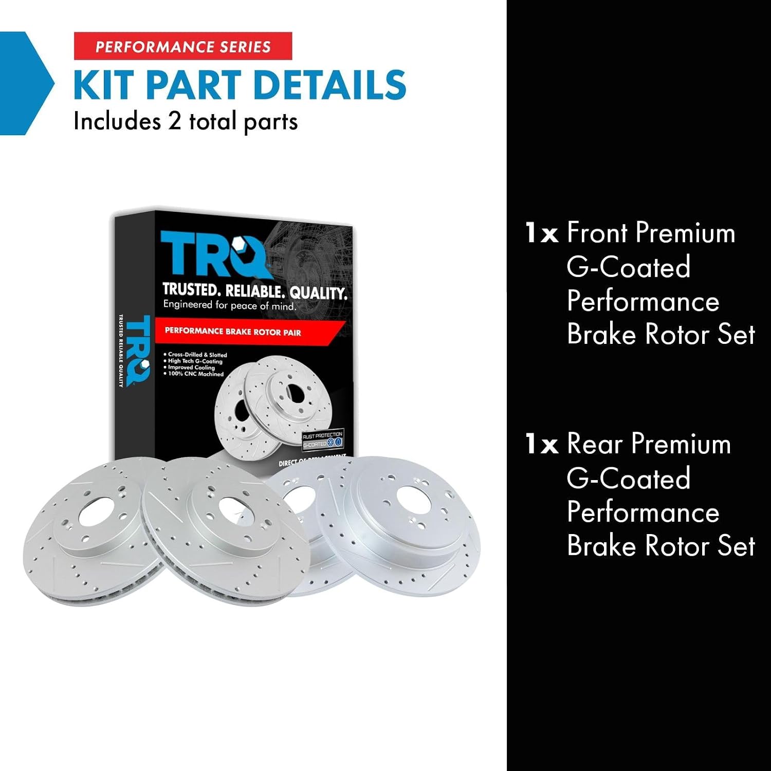 TRQ Performance Front and Rear Brake Rotor Set G Coated Drilled and Slotted Vented Solid Compatible with 2001-2006 Acura MDX 2003-2008 Honda Pilot