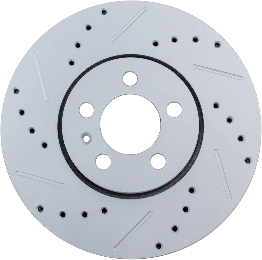 TRQ Performance Front and Rear Brake Rotor Set G Coated Drilled and Slotted Compatible with 1999-2010 Volkswagen Beetle 1999-2006 Golf 1999-2005 Jetta