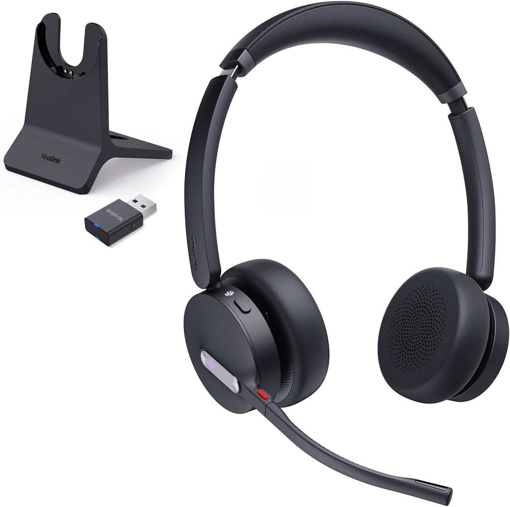 Yealink WH64 Hybrid Wireless Headset with Mic for Work, Dual Mode Bluetooth & DECT Dongle Headset with Charge Stand for PC/Computer/IP Phone/Cell Phones, Teams, Zoom, 492 ft Range, 32H Talk Time
