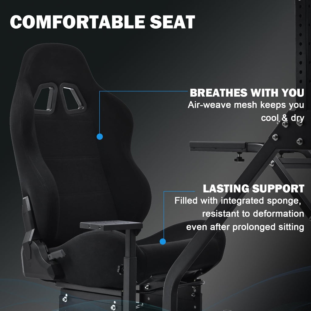 Anman Driving Simulator Cockpit with Movable Monitor Stand and Adjustable Seat Fit for Logitech G29 G923 G920, for Thrustmaster T80 T150 T248