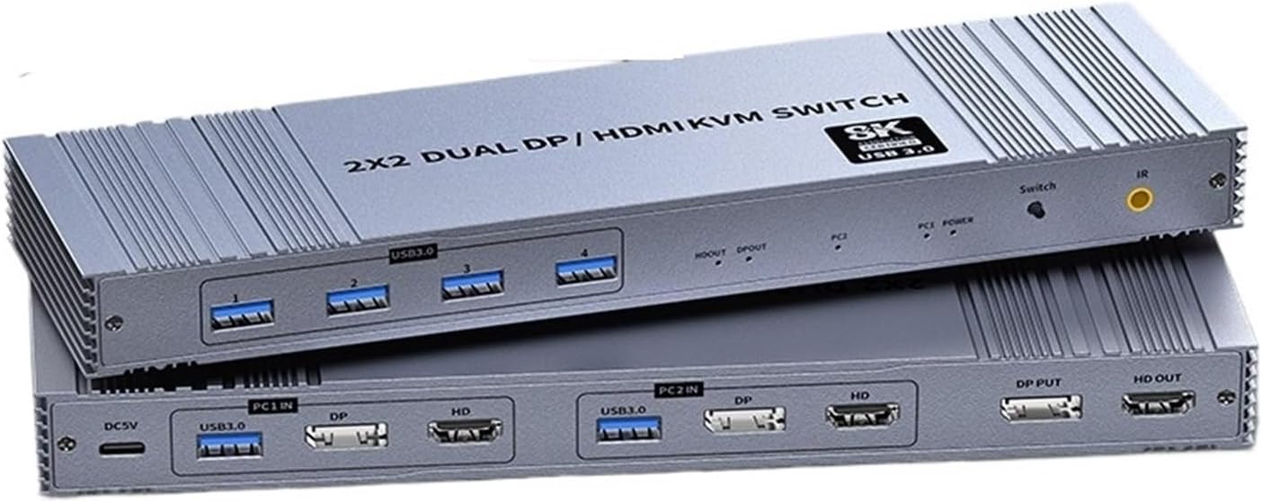 2X2 DP HDMI KVM Switch Dual Monitor 4K 120Hz Extended DisplayPort 2 in 2 Out for Share USB 3.0 Dual Display Matrix KVM Switcher(Style 1,UK Plug)