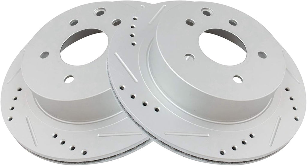 TRQ Performance Front and Rear Brake Rotor Set G Coated Drilled and Slotted Vented Compatible with 2008-2013 Nissan Rogue 2014-2015 Rogue Select