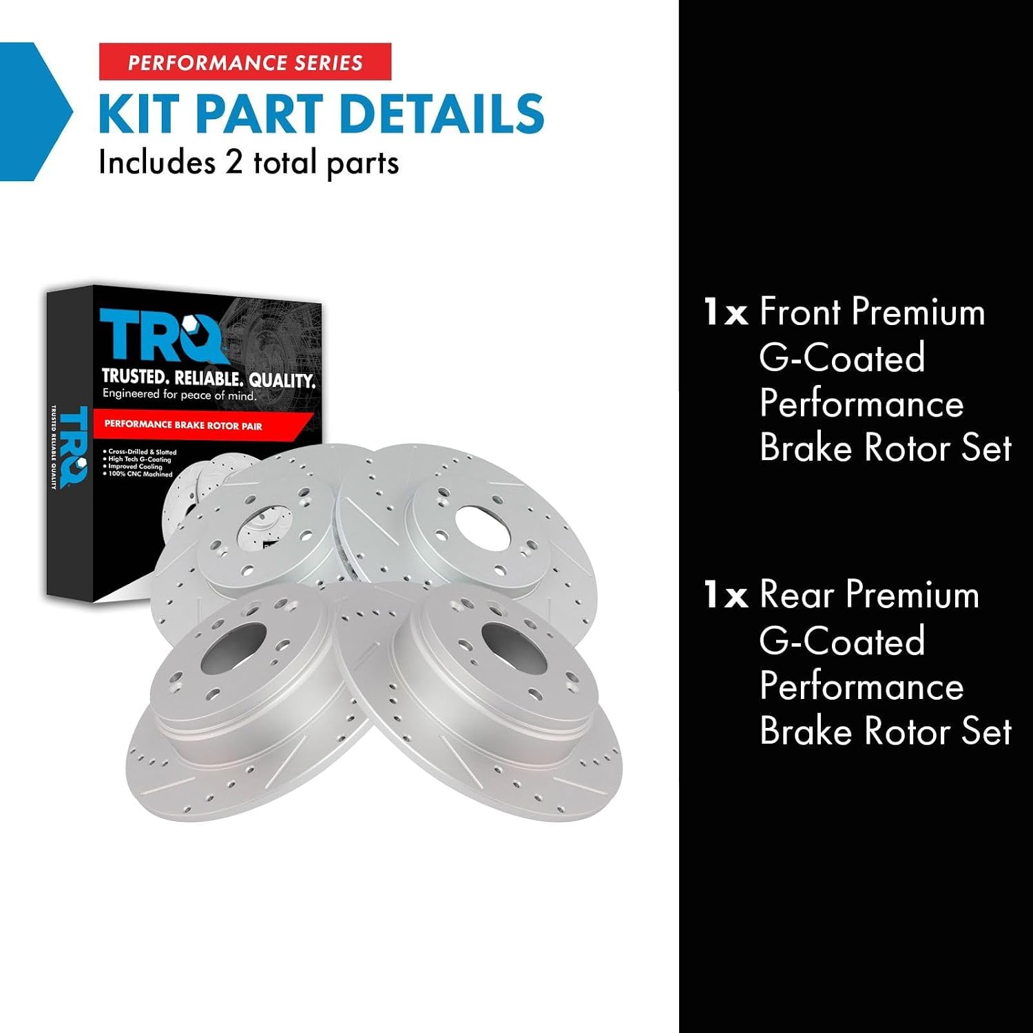 TRQ Performance Front and Rear Brake Rotor Set G Coated Drilled and Slotted Compatible with 2004-2008 Acura TL