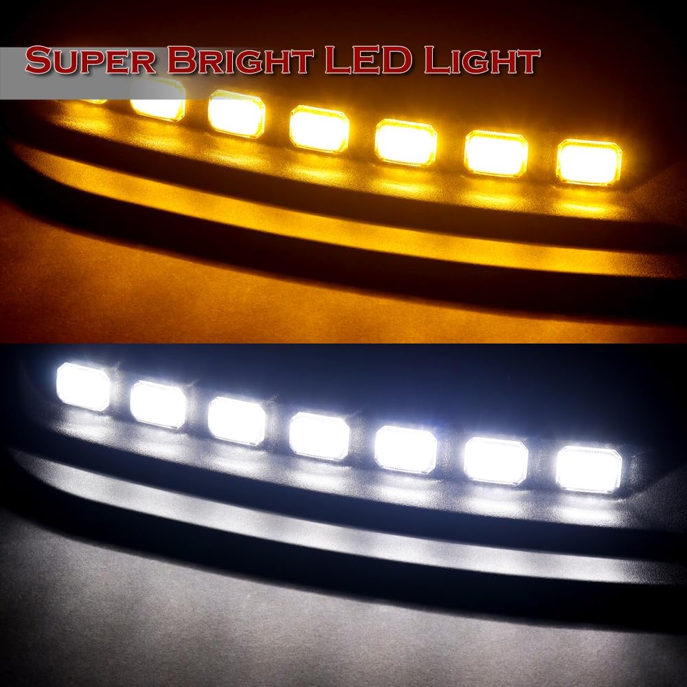 Stay-Tuned, Unpainted Black ABS Plastic Front Bumper Lip Spoiler Body Kit+LED Sequential Running Lights, Fit for 2019-2024 Dodge Ram 1500, Auto Exterior Accessory, 3PC (+Running Light)