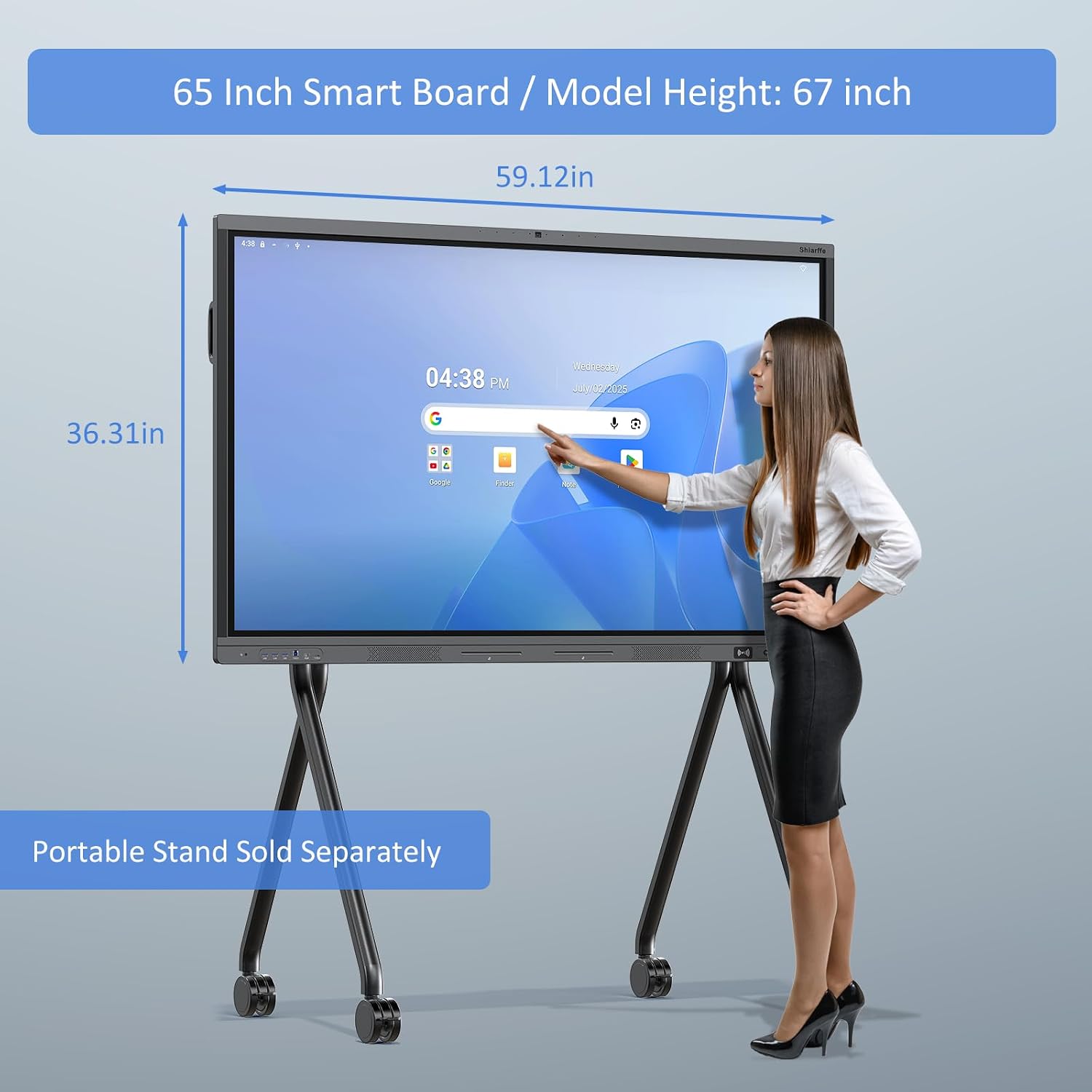 Shiarffe X5 Smart Board 65 Inch 4K Interactive Whiteboard 8GB RAM + 128GB Storage All-in-One Touchscreen Monitor Built-in 48MP Camera Mics and Speaker for Classrom Hybrid Work (Board Only)