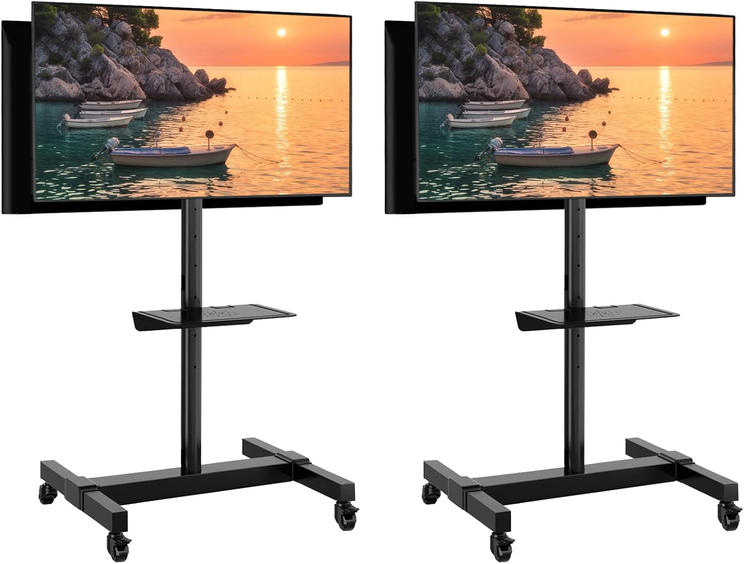 TVON Mobile Dual TV Stand for Four 32-65 Inch Plasma LCD LED Smart Flat Panel Curved TV Monitor Screens, Rolling Cart with Wheels, Tilt TV Mount Floor Stand, Hold up to 132 lbs