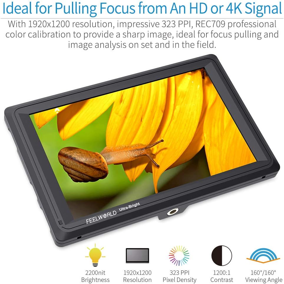FEELWORLD FW279S 7 Inch Ultra Bright 2200nit Daylight Viewable Full HD 1920x1200 IPS Panel DSLR On Camera Field Monitor 3G SDI 4K HDMI Input/Output Video Assist Peaking Focus
