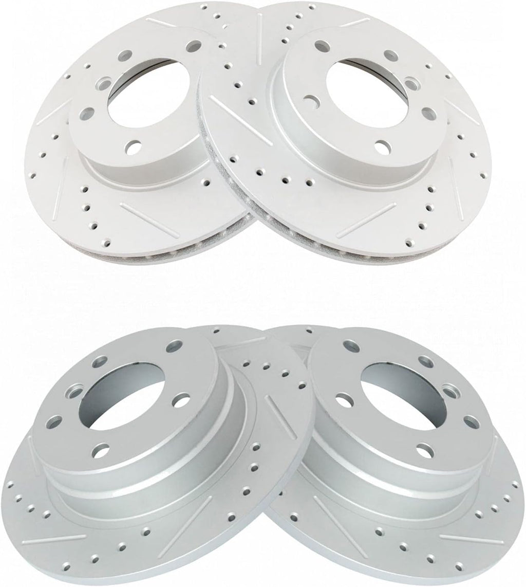 TRQ Performance Front and Rear Brake Rotor Set G Coated Drilled and Slotted Compatible with 1992-1998 BMW 318i 318is 325i 325is 1996-1998 328i 328is 1998-1999 323is