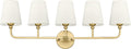 5-Light Bathroom Light Fixtures, Brushed Gold Vanity Lights with Flared Beige Fabric Shade, 35 Inch Wall Sconce, Vintage Sconces Wall Lighting for Hallway Bedroom, VL837-BG-B-5